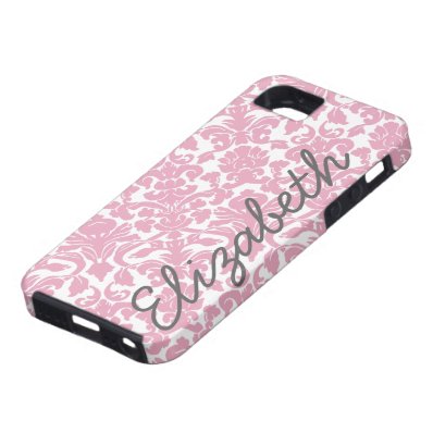 Pink Damask Pattern with Gray Name iPhone 5 Case