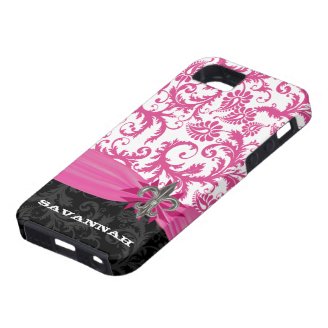 Pink Damask Personalized Printed Fleur de lis iPhone 5 Cover