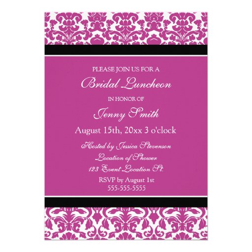 Pink Damask Photo Bridal Luncheon Invitation Cards