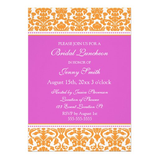 Pink Damask Photo Bridal Luncheon Invitation Cards