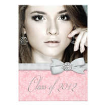 Pink Damask Photo Graduation Announcements invitations