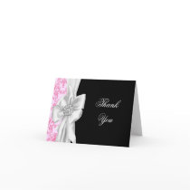Pink Damask Pink Black Thank You Cards