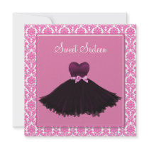 Pink Damask Pink Sweet Sixteen Birthday Party Invite