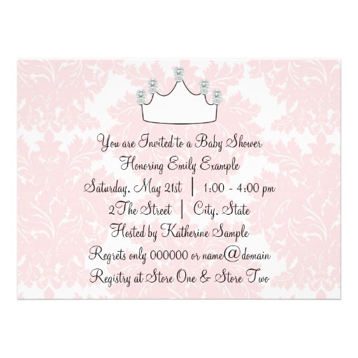 Pink Damask Princess Baby Girl Shower Custom Invitation