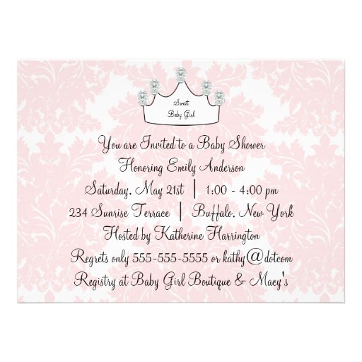 Pink Damask Princess Baby Girl Shower Invitation