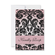 Pink Damask RSVP Card for Square Wedding Invite