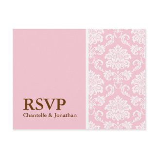 Pink Damask RSVP Postcard postcard