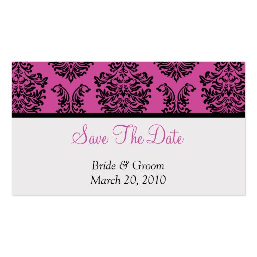 Pink Damask Save The Date Business Card Template (front side)