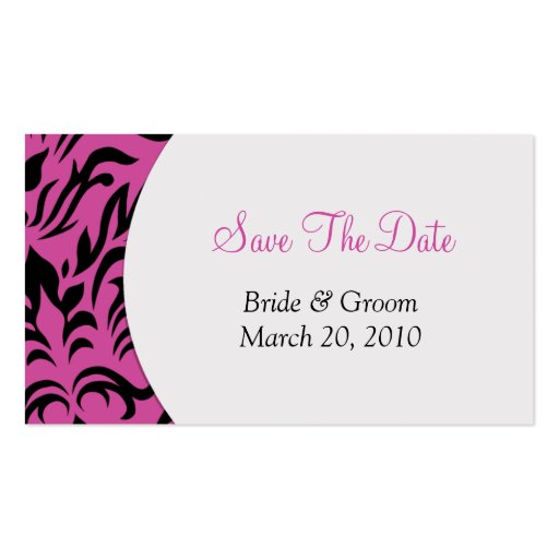 Pink Damask Save The Date Business Cards (front side)
