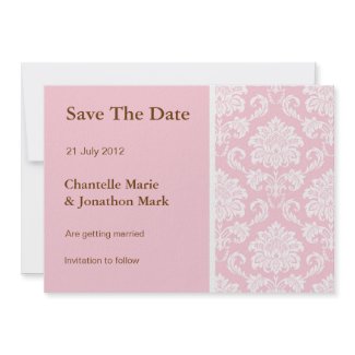 Pink Damask Save The Date Card invitation