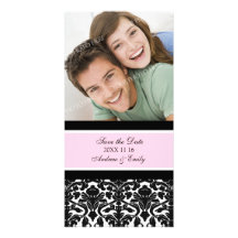 Pink Damask Save the Date Wedding Photo Cards