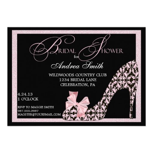 Pink Damask Shoe Bridal Shower Invitation