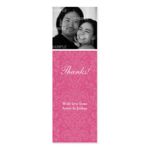 Pink Damask Skinny Favor Tag Business Card