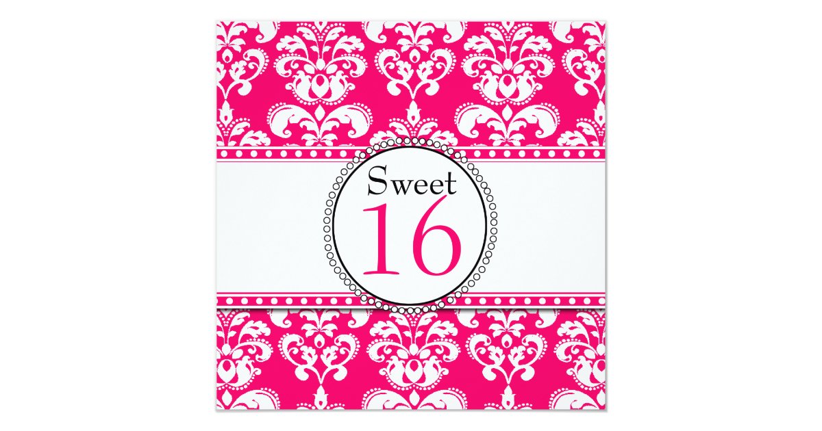 Pink Damask Sweet 16 Birthday Invitations Zazzle