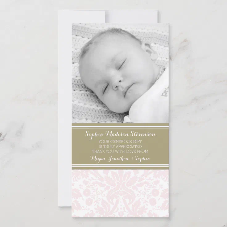 Pink Damask Thank You Baby Shower Photo Cards Zazzle