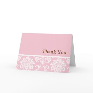 Pink Damask Thank You Card card