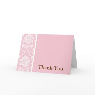 Pink Damask Thank You Card card
