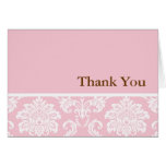 Pink Damask Thank You Card
