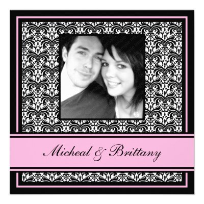 Pink Damask Wedding Engagement Announcement