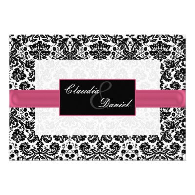 pink damask wedding invitation