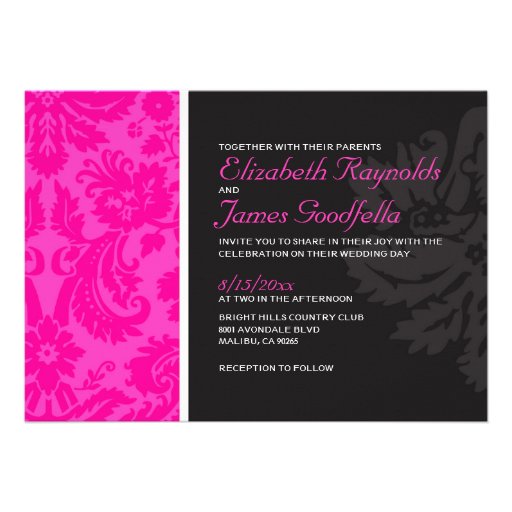 Pink Damask Wedding Invitations