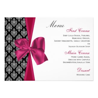 pink damask wedding menu custom invites