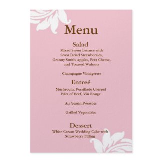 Pink Damask Wedding Menu invitation