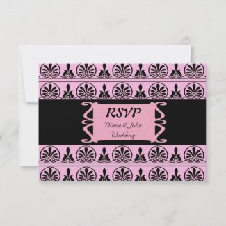 Pink Damask Wedding RSVP invitation