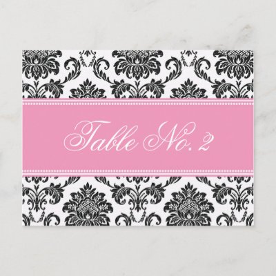 Pink Damask Wedding Table Number Post Cards