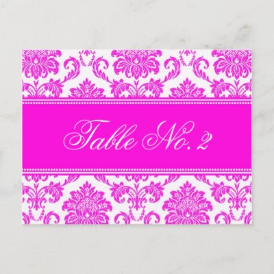 Pink Damask Wedding Table Number Postcards