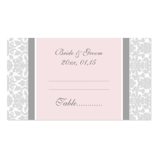 Pink Damask Wedding Table Place Setting Cards Business Cards (front side)