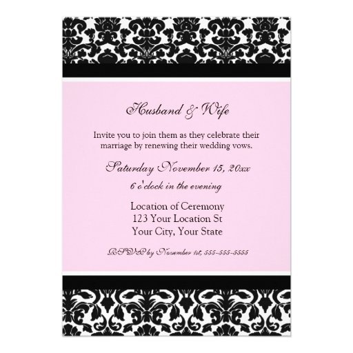 Pink Damask Wedding Vow Renewal Invitations