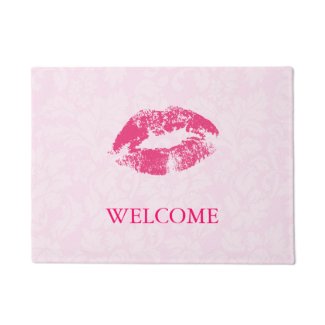 Pink Damasks And Red Lips Doormat