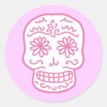 Pink Day of the Dead Skull Round Sticker