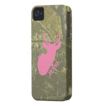 Pink Deer Head & Camo Personalized iPhone 4 Case
