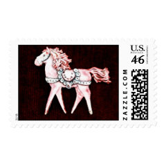 Pink Delicate Horse on Maroon Gifts Stamp