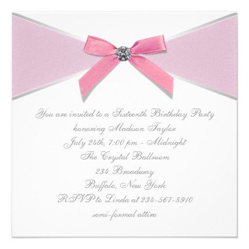 Pink Diamonds Pink Sweet 16 Birthday Party Invites