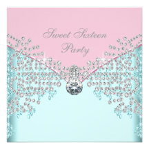 Pink Diamonds Teal Blue Sweet Sixteen Birthday Invite