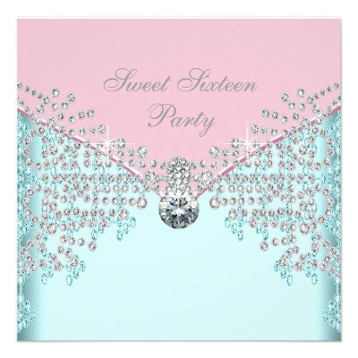 Pink Diamonds Teal Blue Sweet Sixteen Birthday Invite