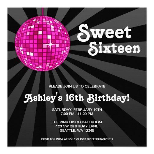 Pink Disco Ball Sweet 16 Birthday Invitations