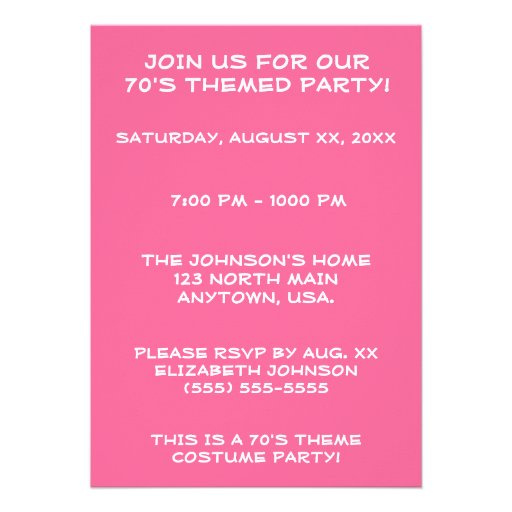 Pink Disco Theme 70's Party Custom Invitations