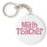 Pink Distressed Text Math Teacher Keychain