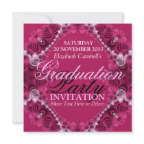 Pink Diva Fractal Lace Graduation Party Invitation