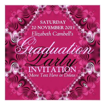 Pink Diva Fractal Lace Graduation Party Invitation