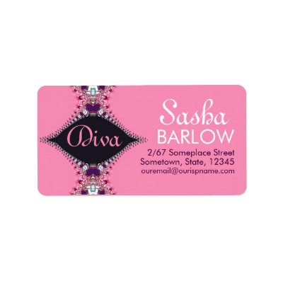 Pink Diva Jewel Lace Monogram Address Label