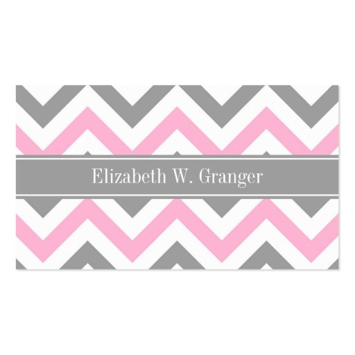 Pink Dk Gray White LG Chevron Gray Name Monogram Business Cards (front side)