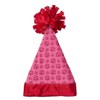 Pink dog paw print santa hat