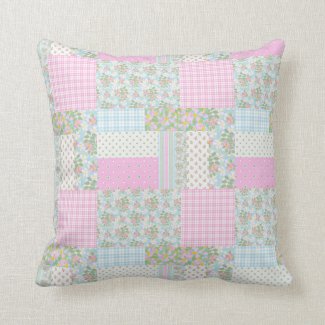 Pink Dogroses Faux Patchwork Cushion or Pillow Throw Pillows