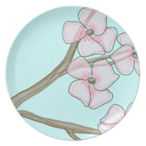 Pink Dogwood flower plate on Turquoise background plates