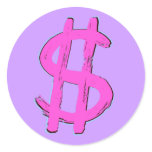 Pink Dollar Sign Round Stickers